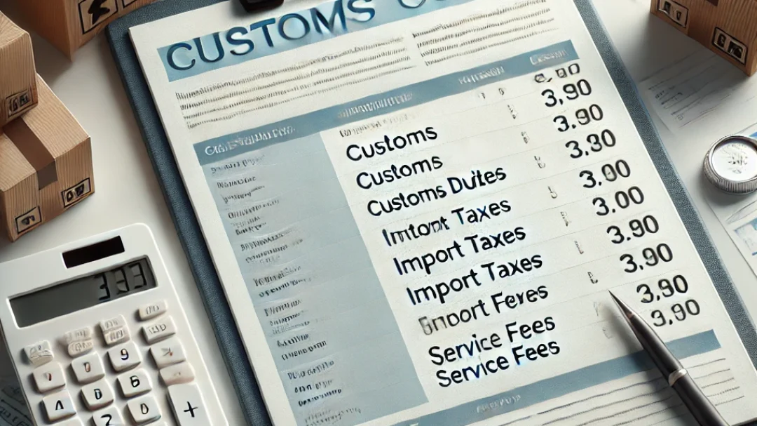 DALL·E-2024-10-10-11.23.36-An-informative-image-illustrating-customs-cost-calculation-for-shipping.-The-image-includes-a-detailed-checklist-with-items-like-Customs-Duties-Im